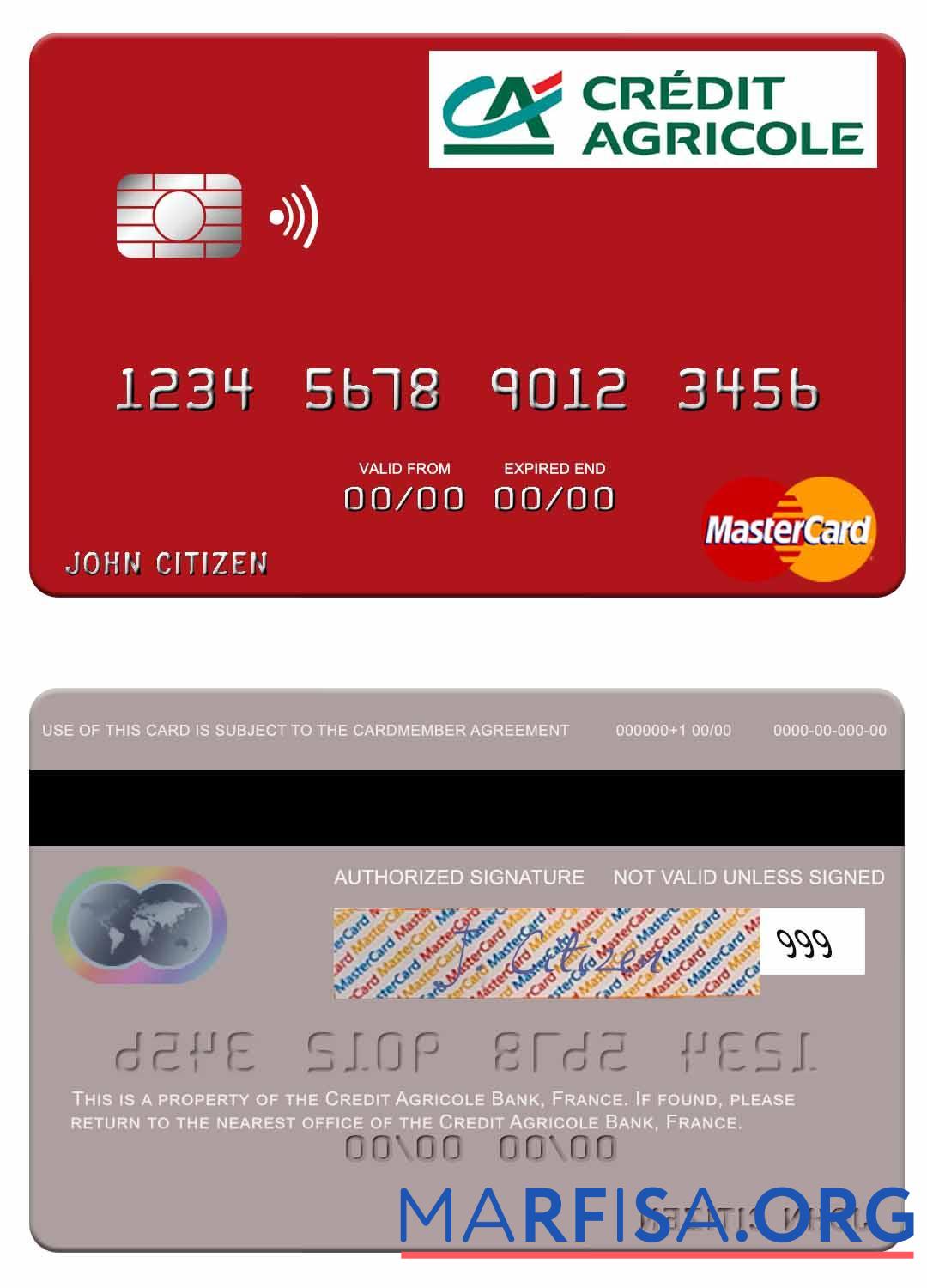 Франция Кредит Agricole Банковский mastercard дизайн