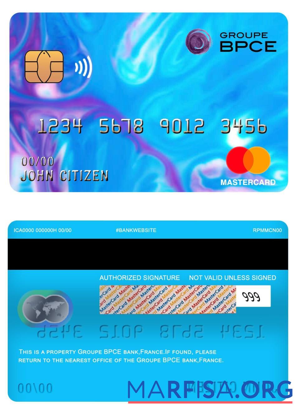 Франция Groupe BPCE Банковский mastercard образец