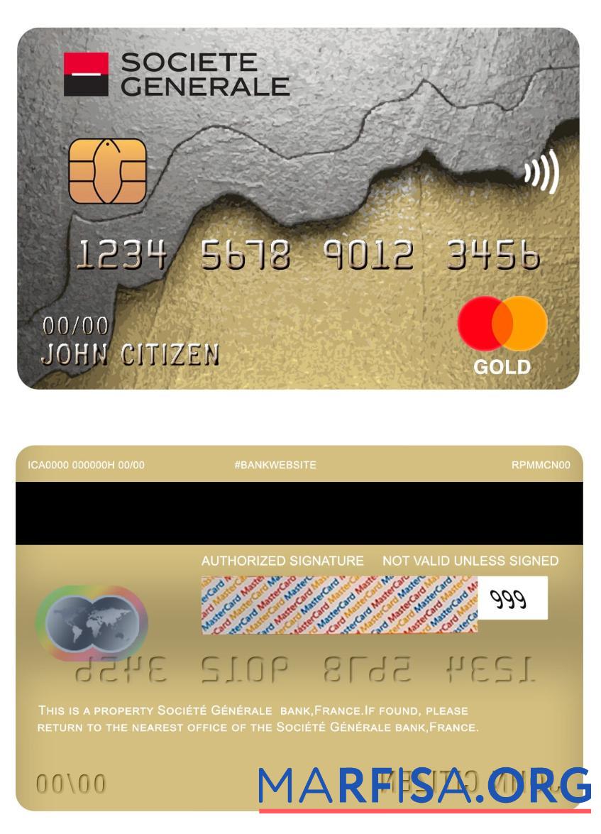 Франция Socie╠üte╠ü Ge╠üne╠ürale Банковский mastercard макет