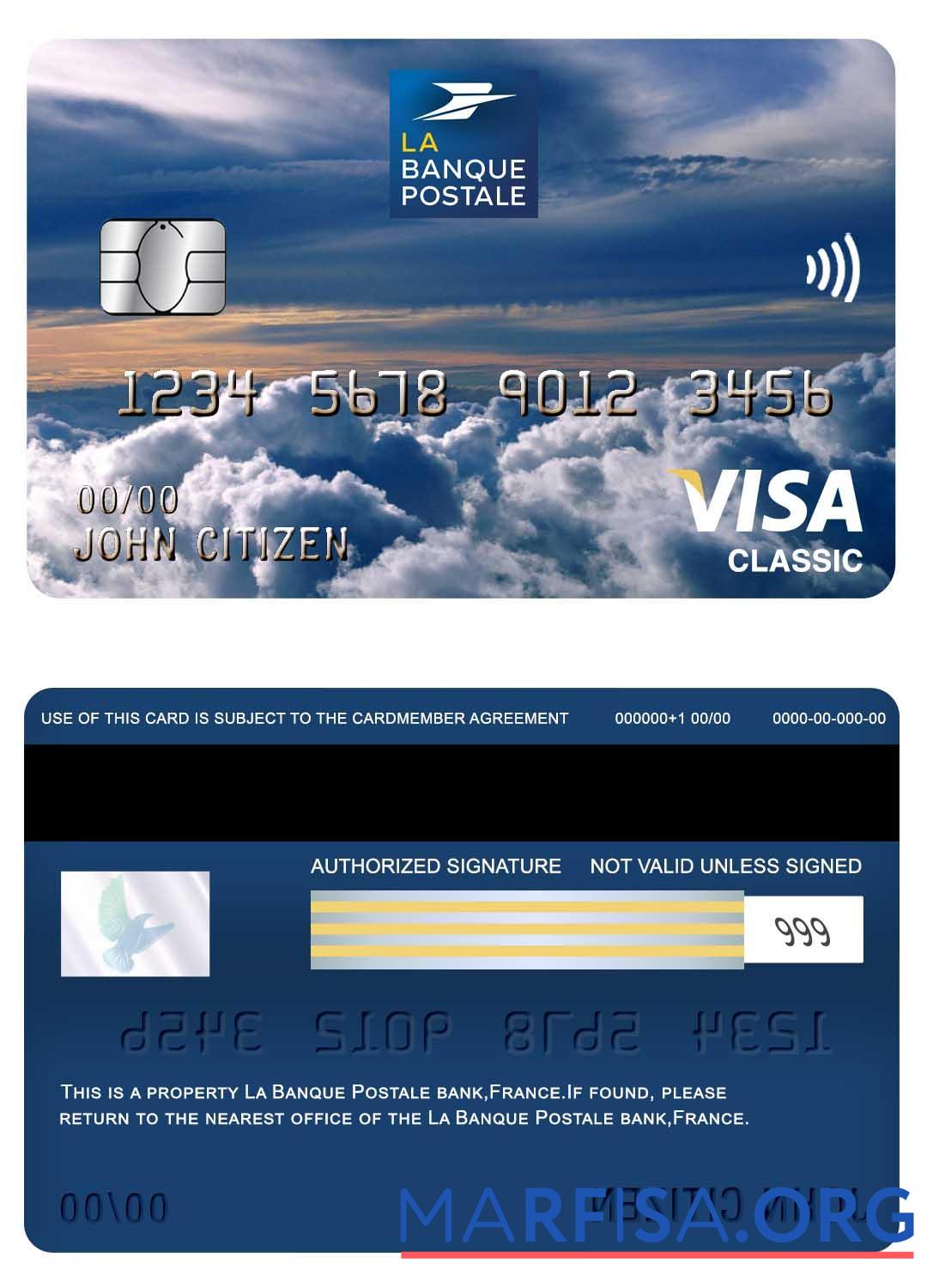 Франция la Banque Postale Банковский Виза classic Карта предпросмотр