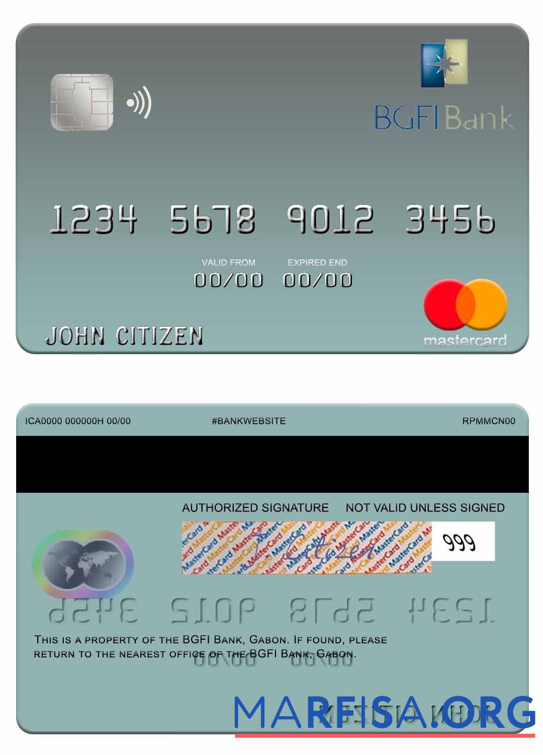 Габон BGFI Банковский mastercard образец