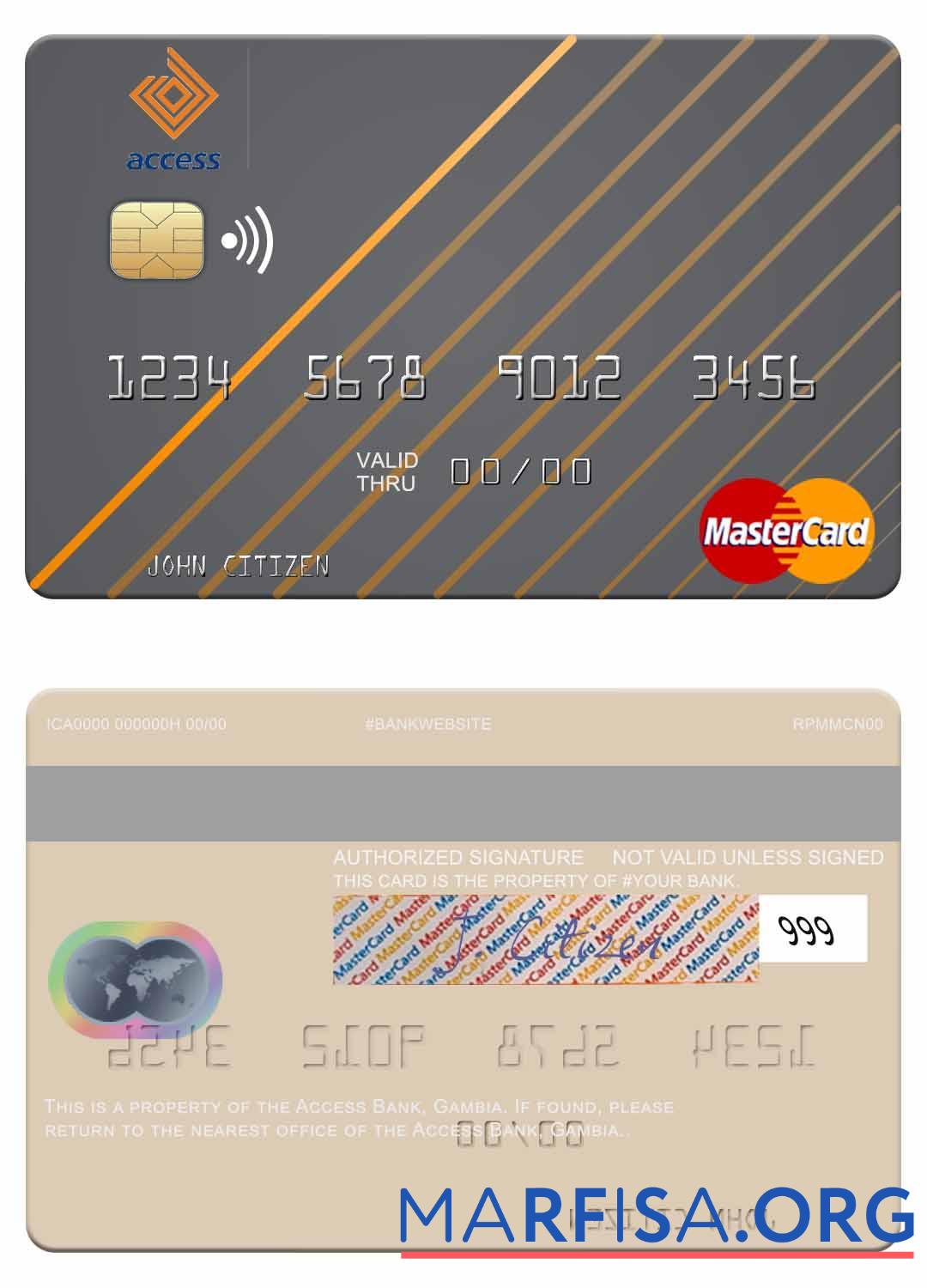 Гамбия Access Банковский mastercard макет