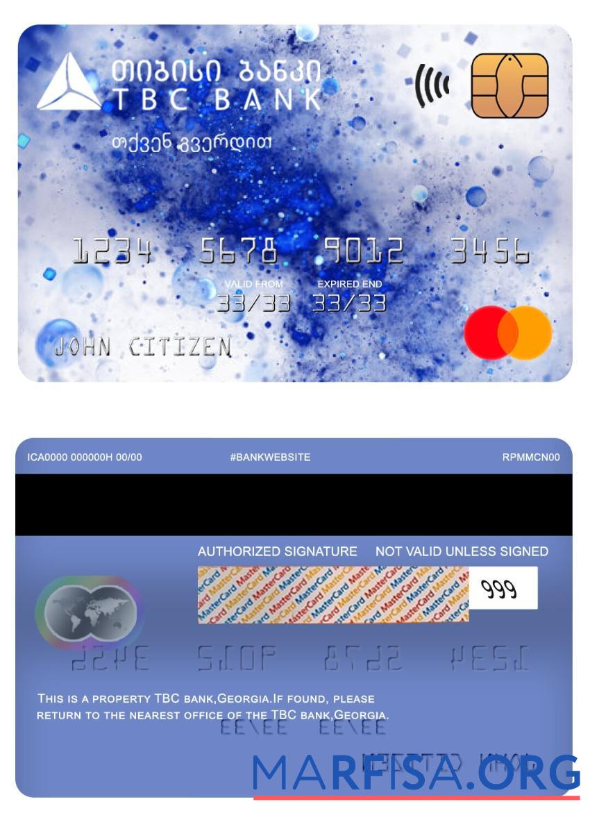 Грузия TBC Банковский mastercard образец