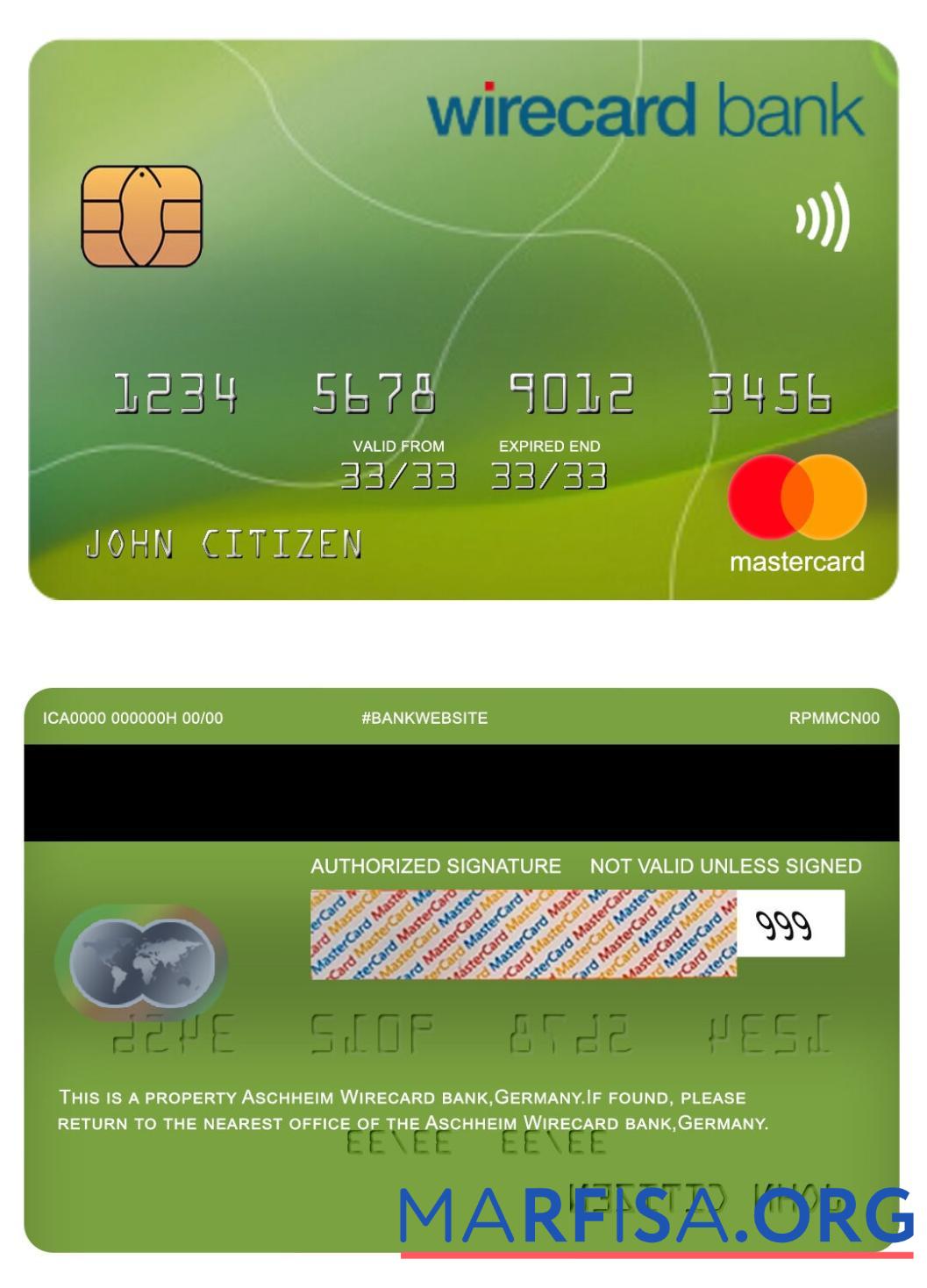 Германия Aschheim Wirecard Банковский mastercard образец