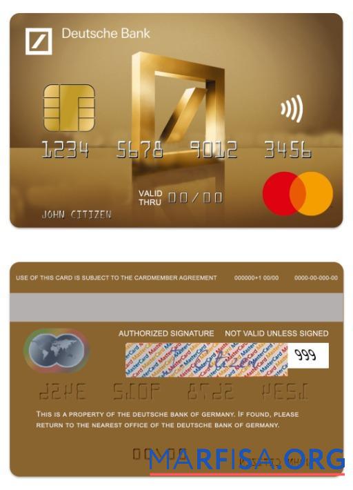 Германия Deutsche Банковский gold mastercard образец