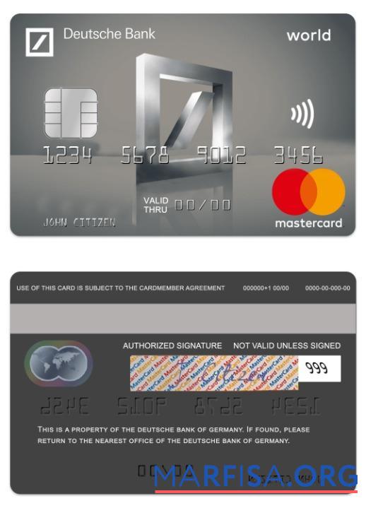 Германия Deutsche Банковский platinum mastercard дизайн