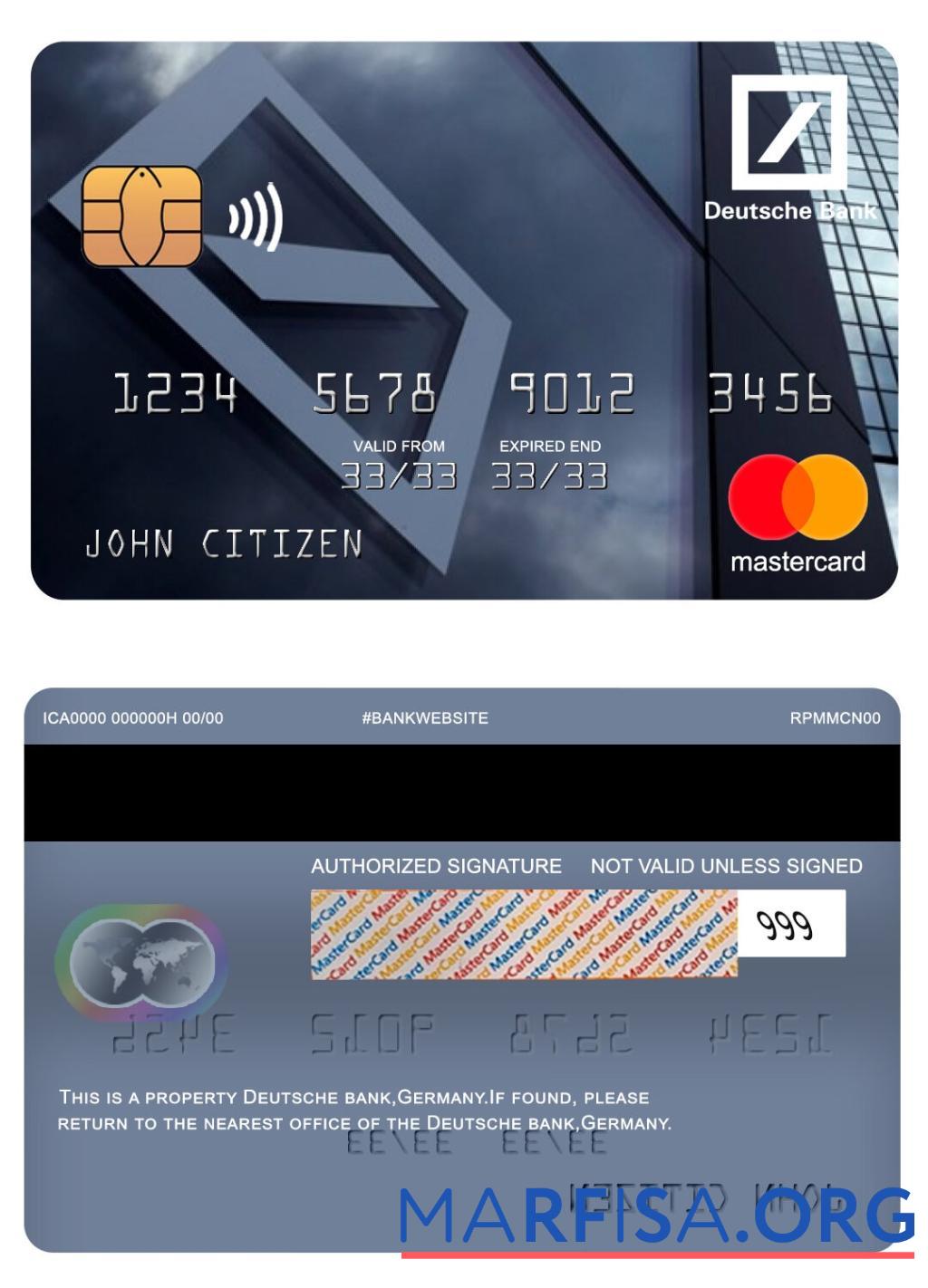 Германия Deutsche Банковский mastercard шаблон