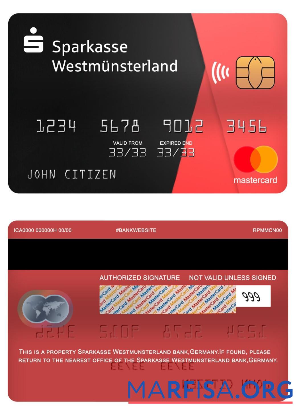 Германия Sparkasse Westmunsterland Банковский mastercard предпросмотр