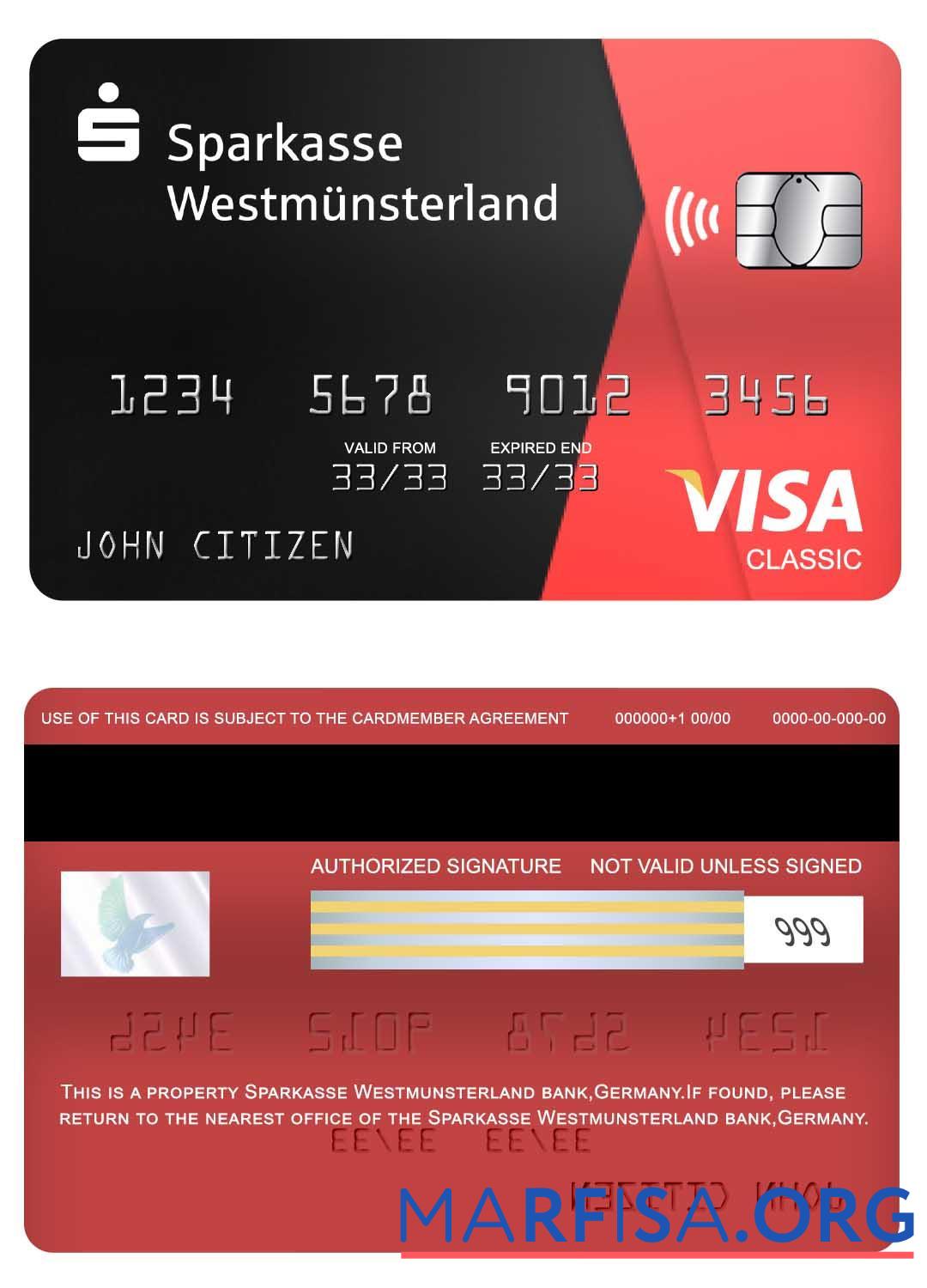 Германия Sparkasse Westmunsterland Банковский Виза classic Карта предпросмотр