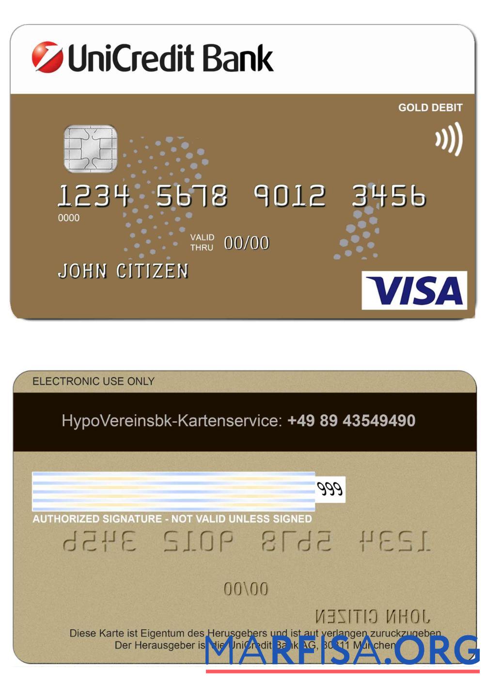 Германия UniCredit Банковский Виза Кредит Карта макет