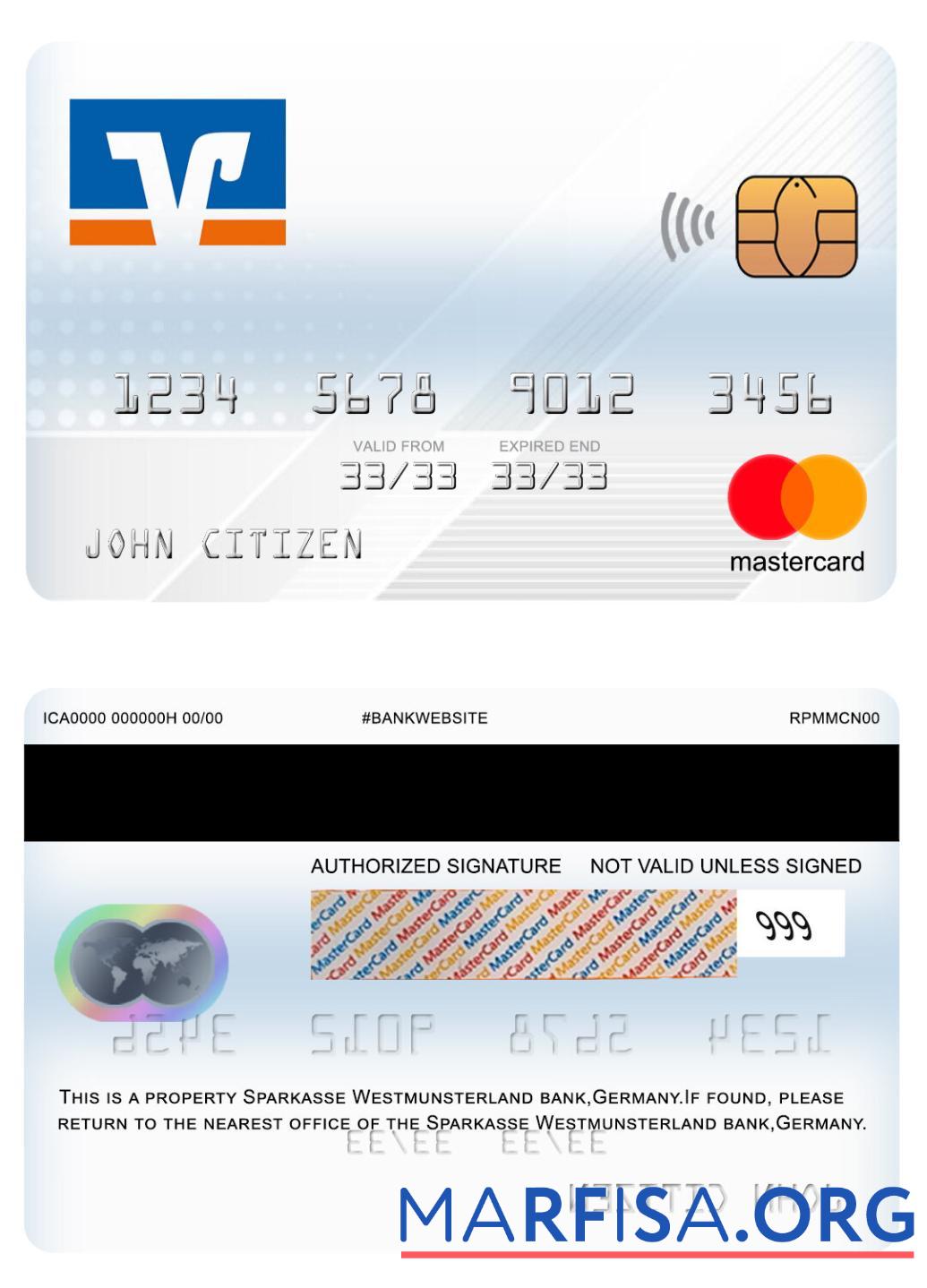 Германия Volksbank mastercard макет