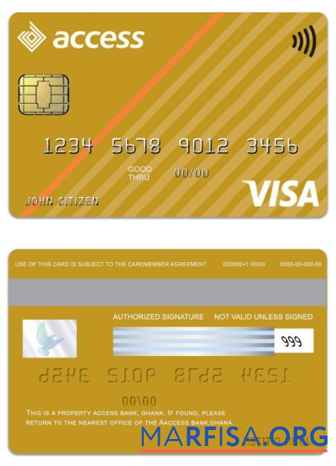 Гана Access Банковский Виза gold Карта макет
