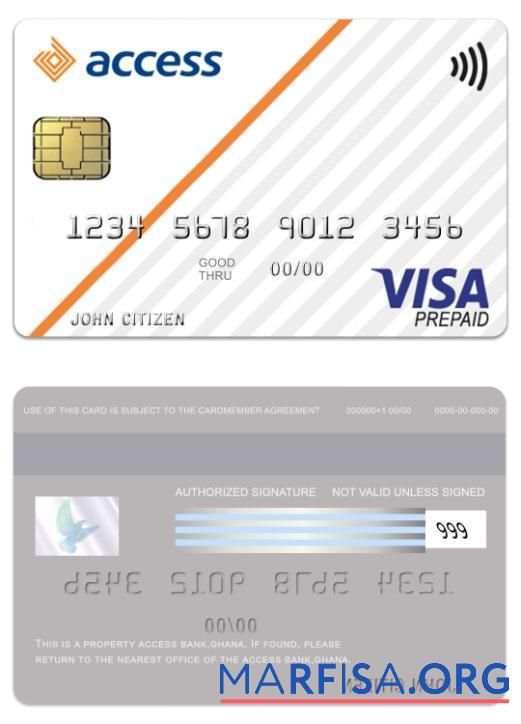Гана Access Банковский Виза prepaid Карта предпросмотр