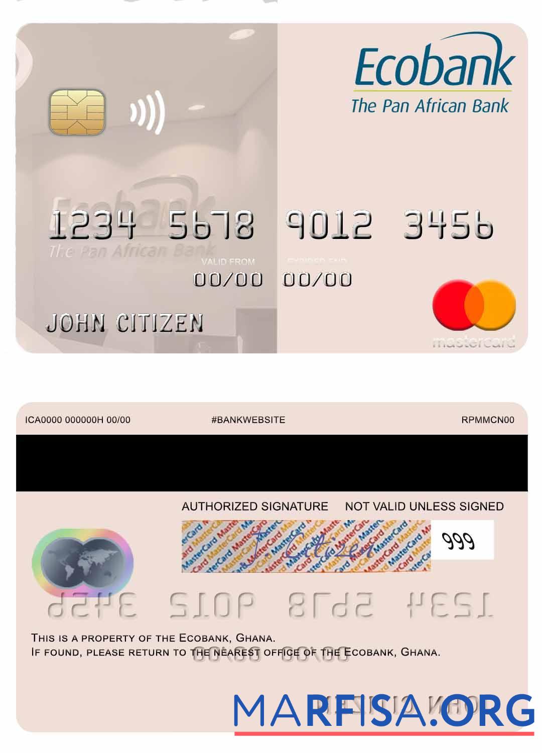 Гана Ecobank Гана mastercard шаблон