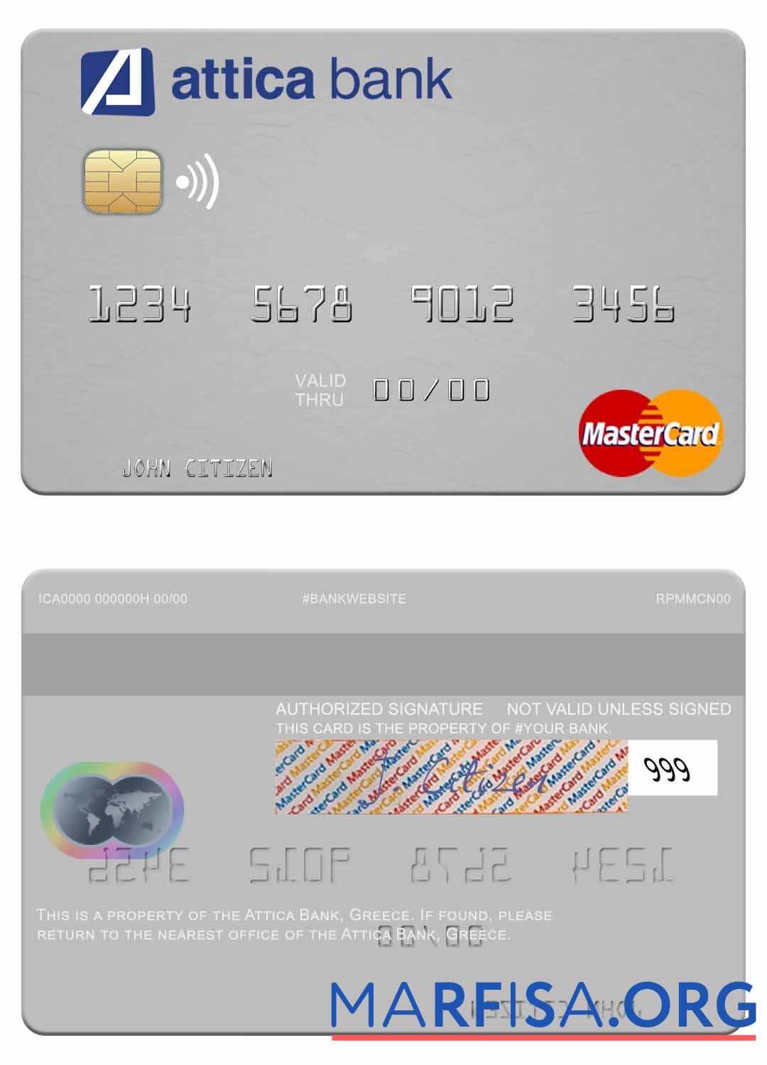 Греция Attica Банковский mastercard дизайн
