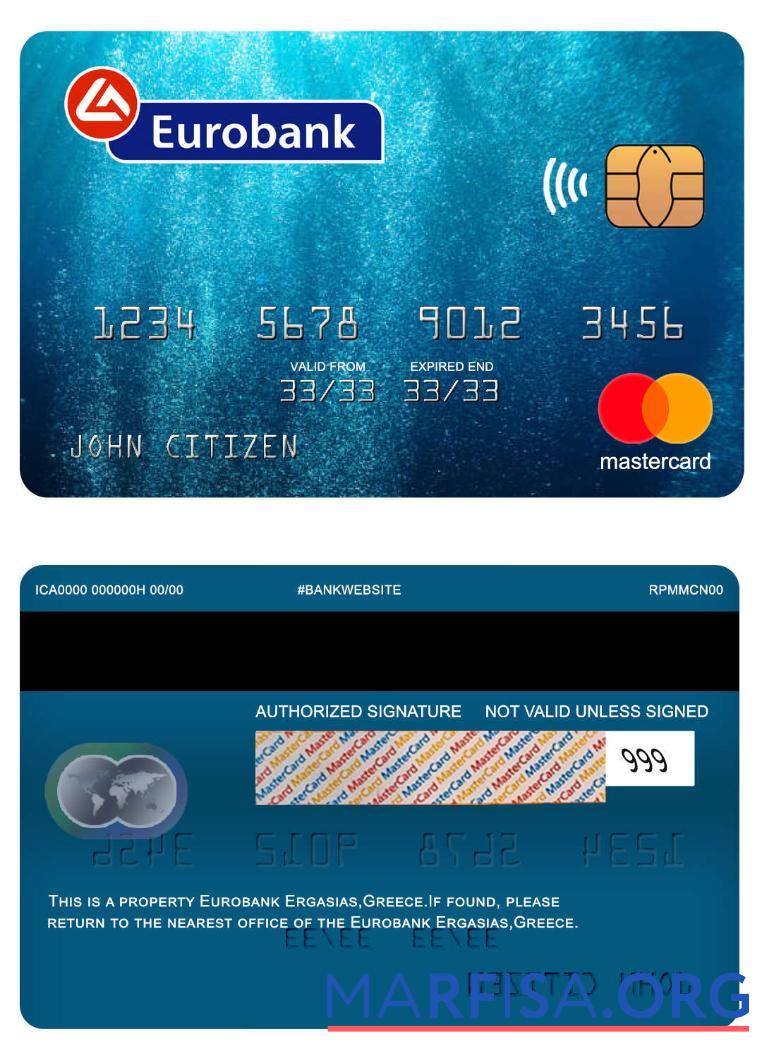 Греция Eurobank Ergasias mastercard дизайн
