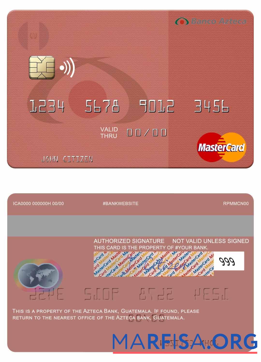 Гватемала Azteca Банковский mastercard макет