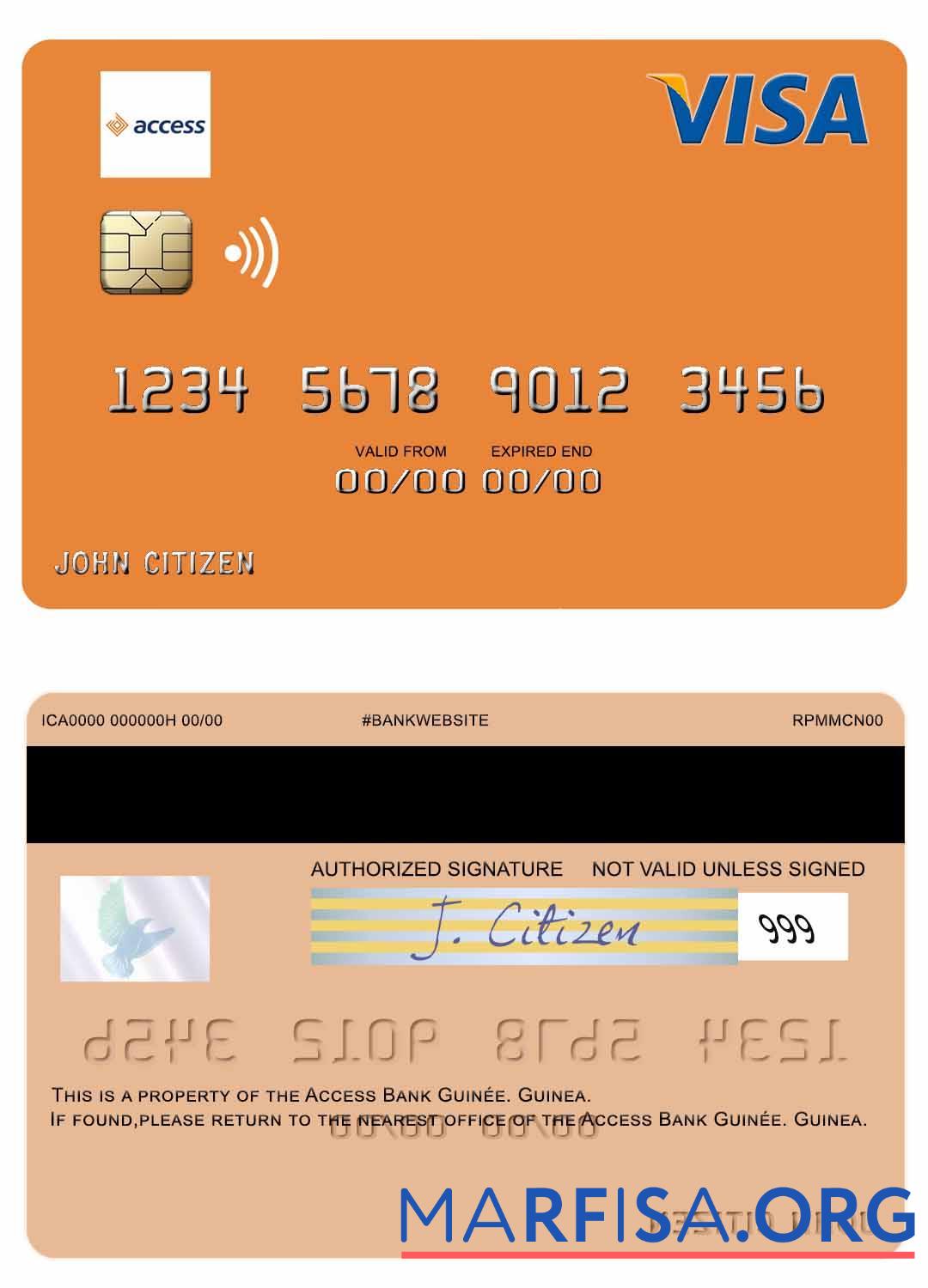 Гвинея Access Банковский Guine╠üe Виза Дебет Карта макет