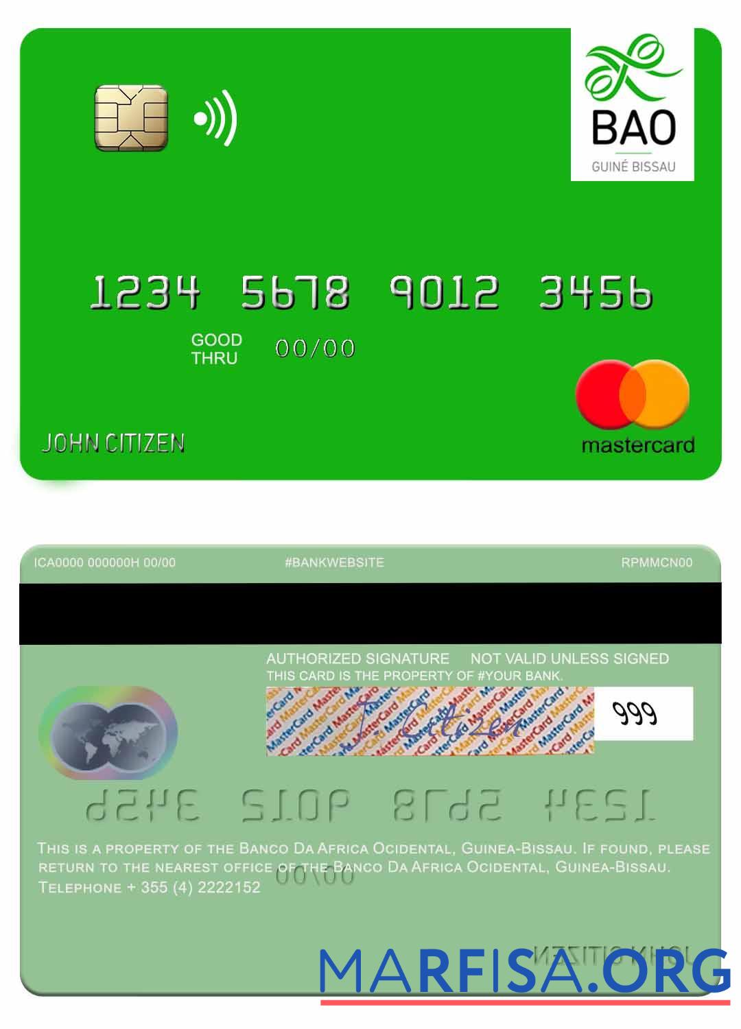 Гвинея Bissau Banco Da Africa Ocidental mastercard макет
