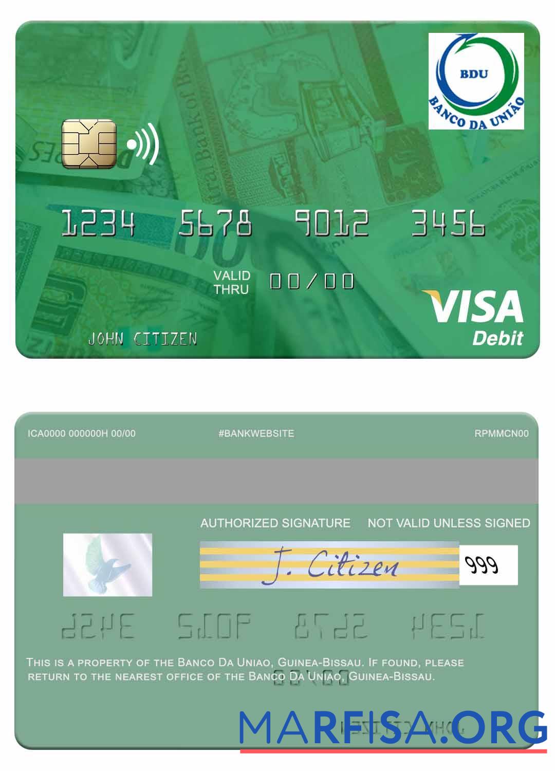 Гвинея Bissau Banco Da Uniao Виза Дебет Карта дизайн
