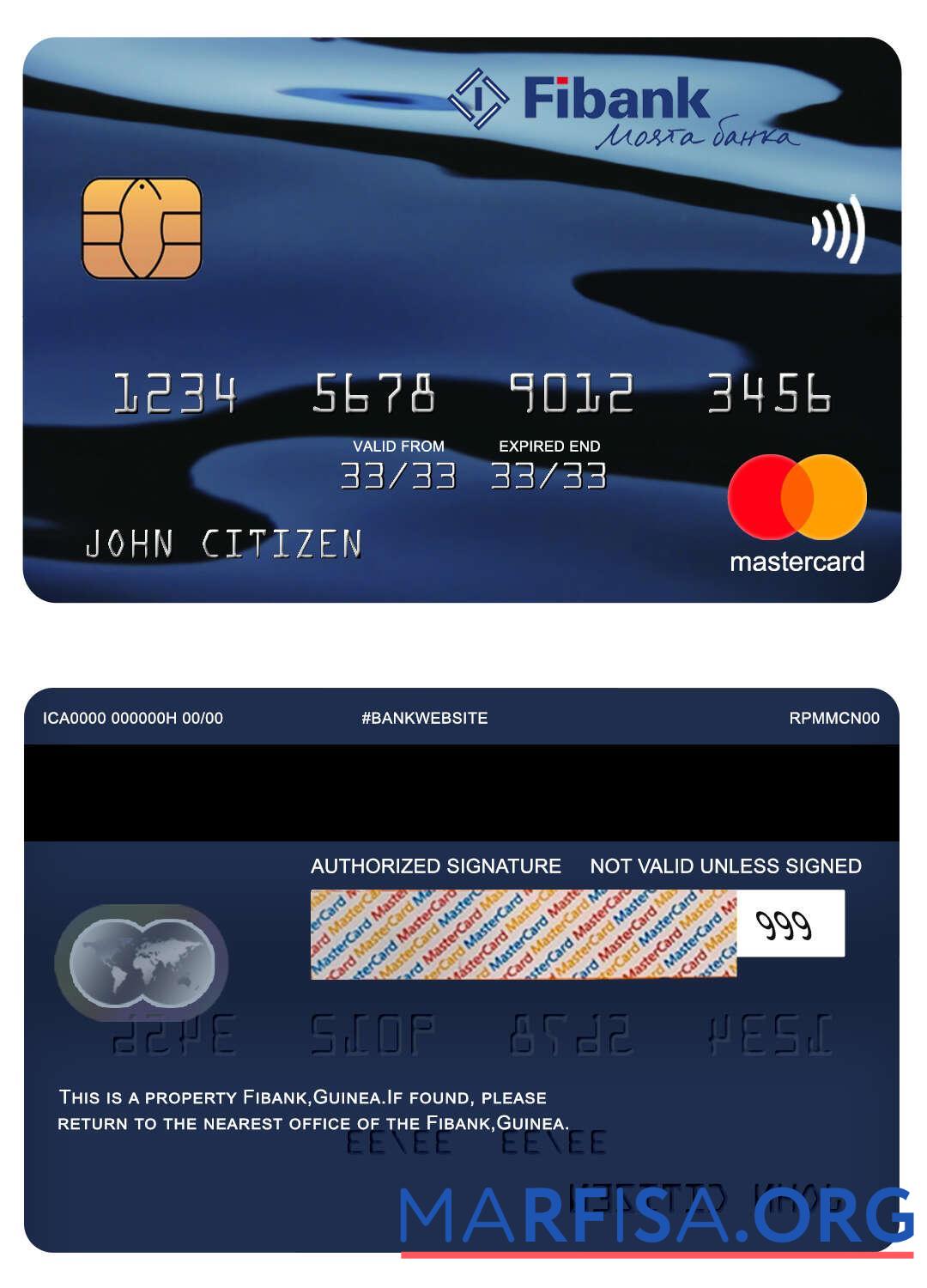 Гвинея Fibank Банковский mastercard дизайн