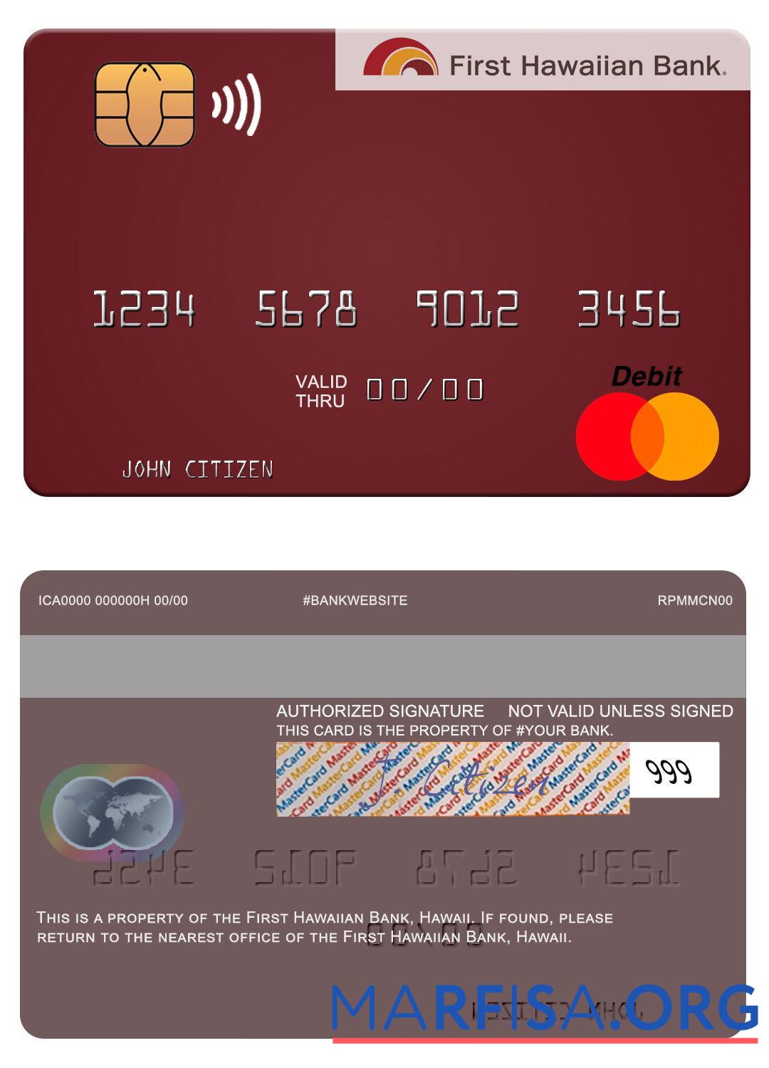 Hawaii First Hawaiian Банковский mastercard дизайн