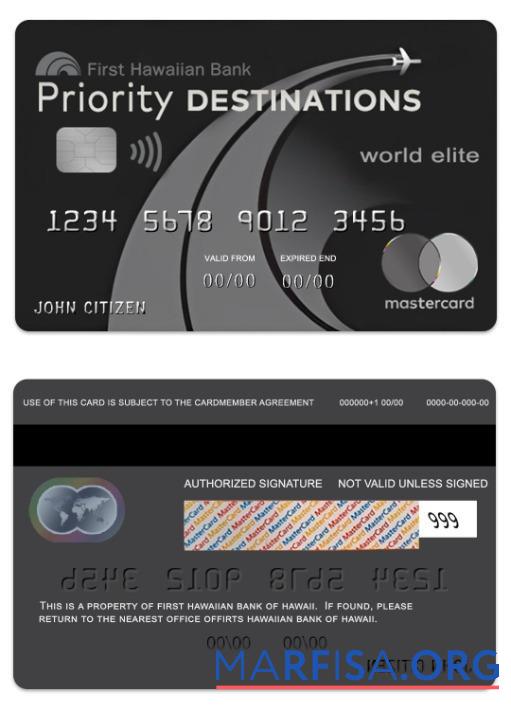 Hawaii Priority Destinations World Elite Кредит mastercard дизайн