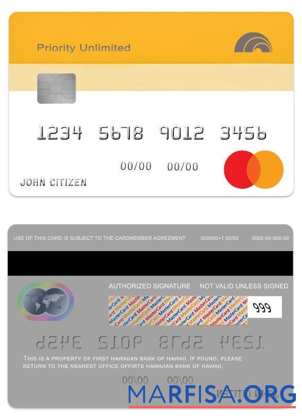 Hawaii Priority Unlimite Cash Обратная сторона Кредит mastercard предпросмотр