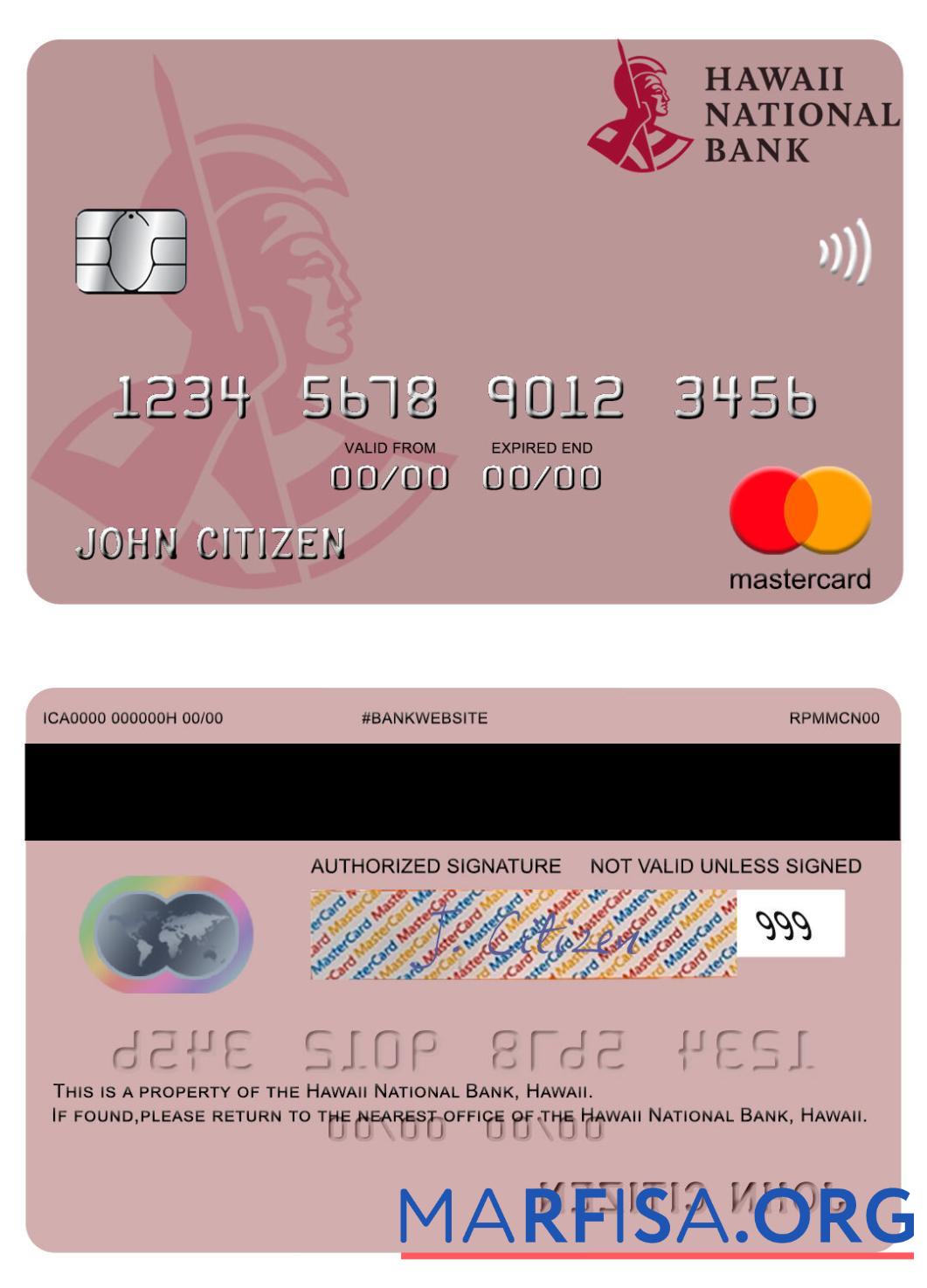 Hawaii, Hawaii национальный Банковский mastercard макет