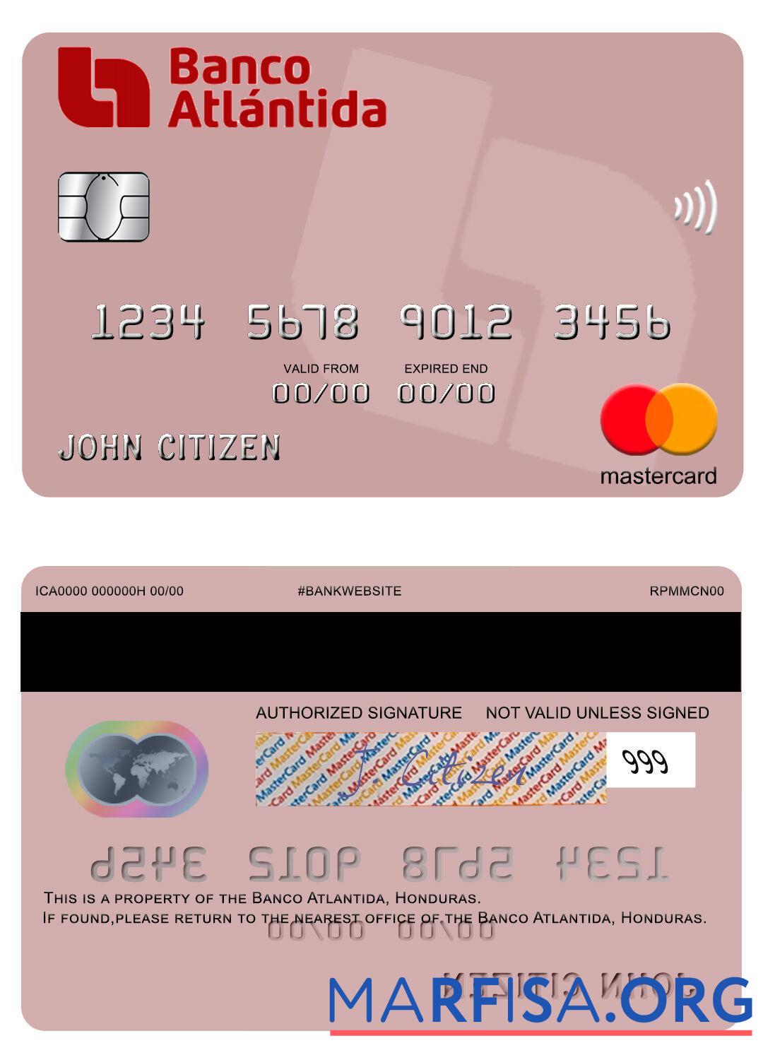 Гондурас Banco Atlantida mastercard макет