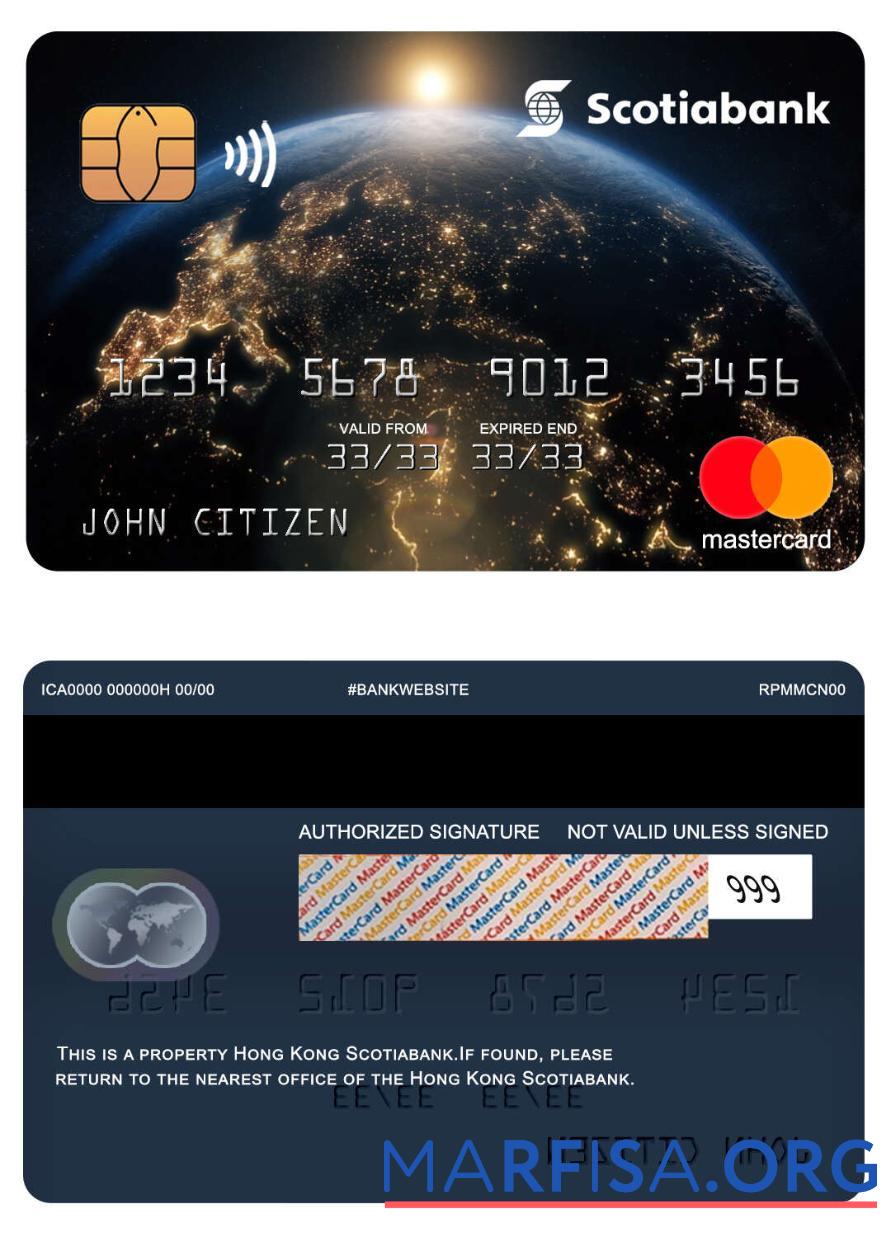 Гонконг Scotiabank Банковский mastercard образец