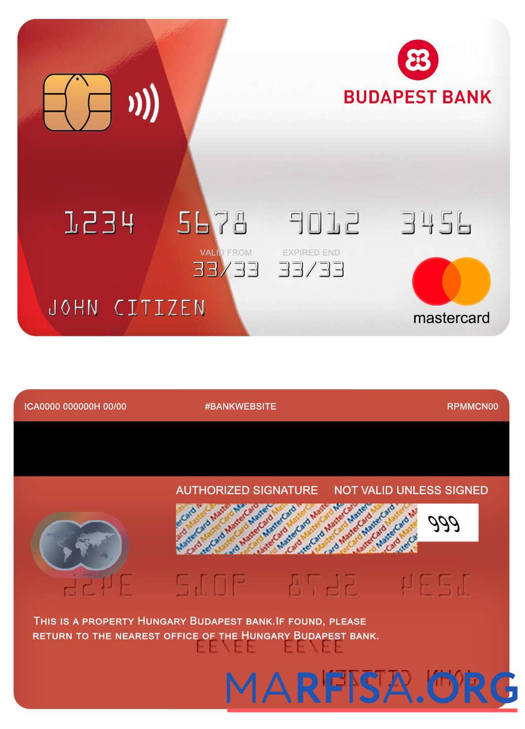 Венгрия Budapest Банковский mastercard макет
