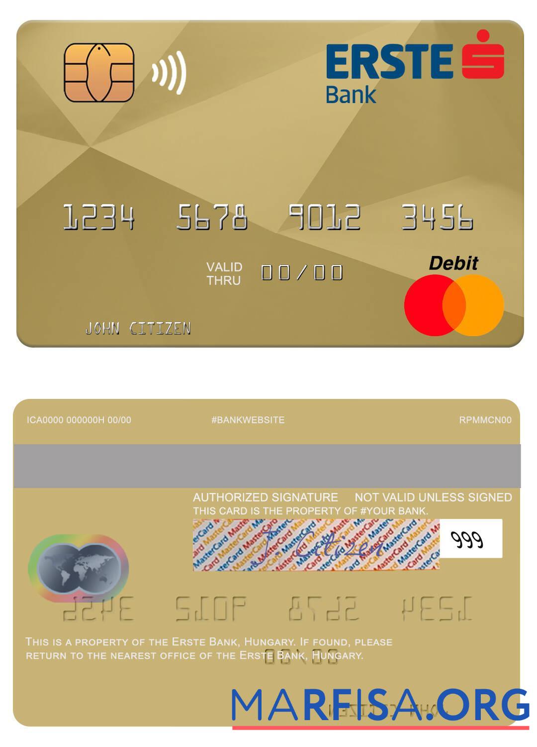 Венгрия Erste Банковский mastercard дизайн