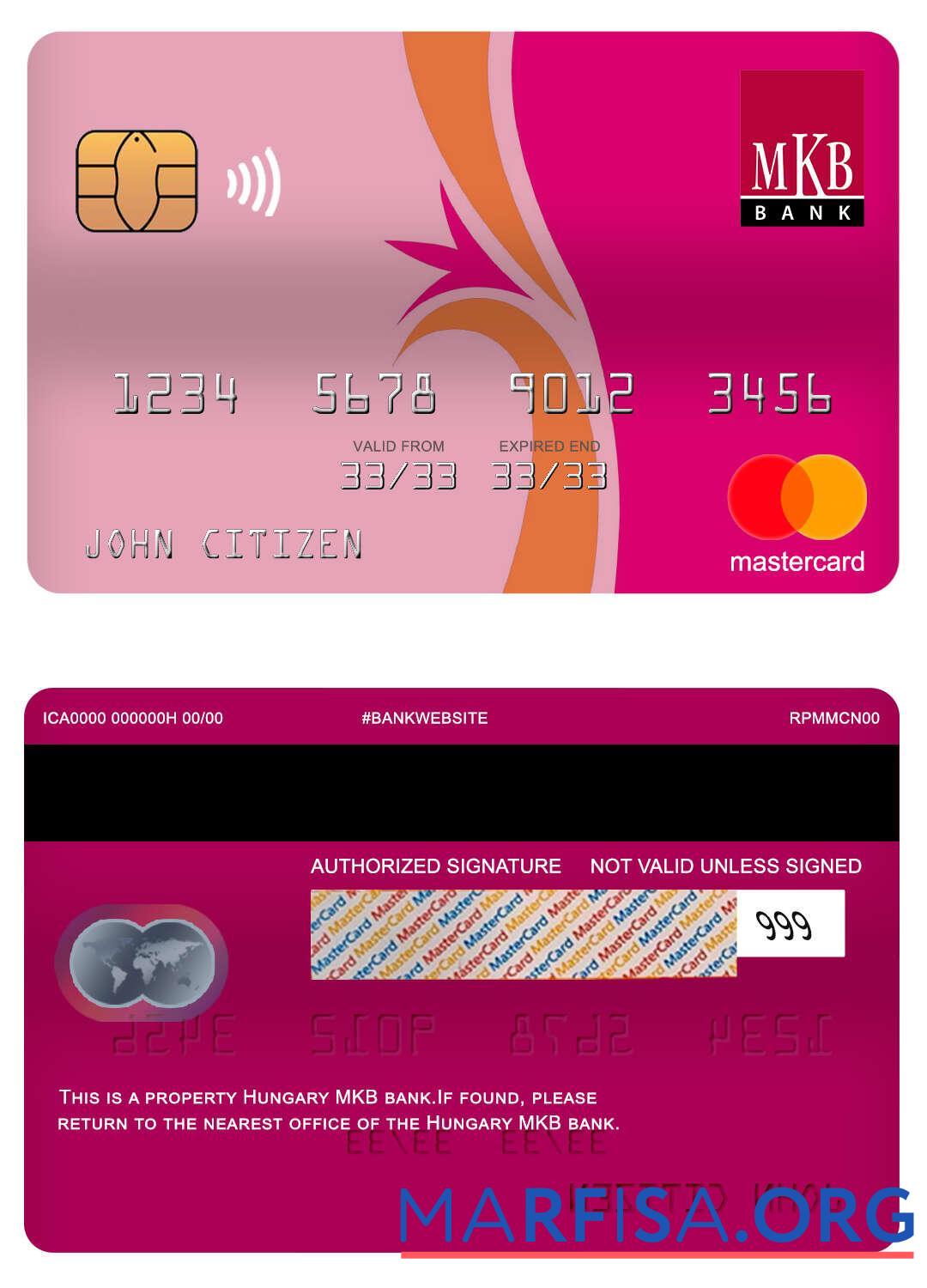 Венгрия MKB Банковский mastercard шаблон
