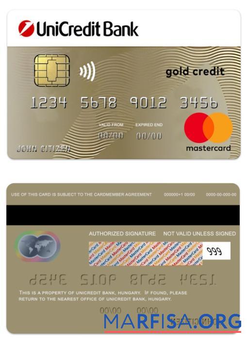 Венгрия UniCredit Банковский gold Кредит mastercard дизайн