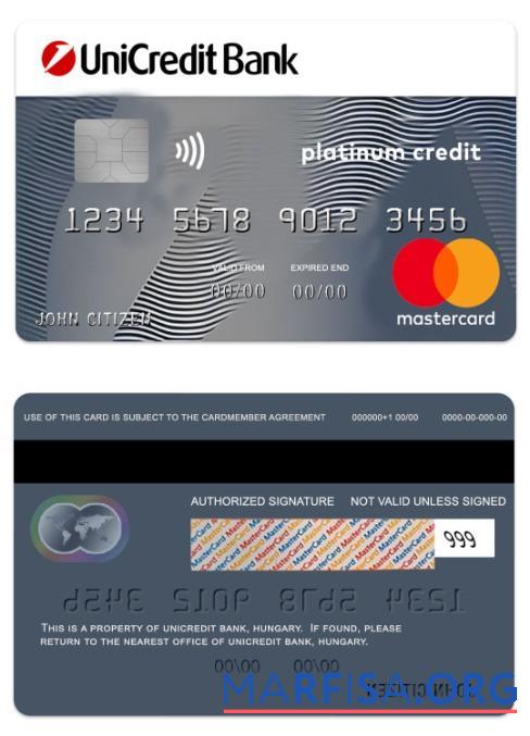 Венгрия UniCredit Банковский platinum Кредит mastercard шаблон