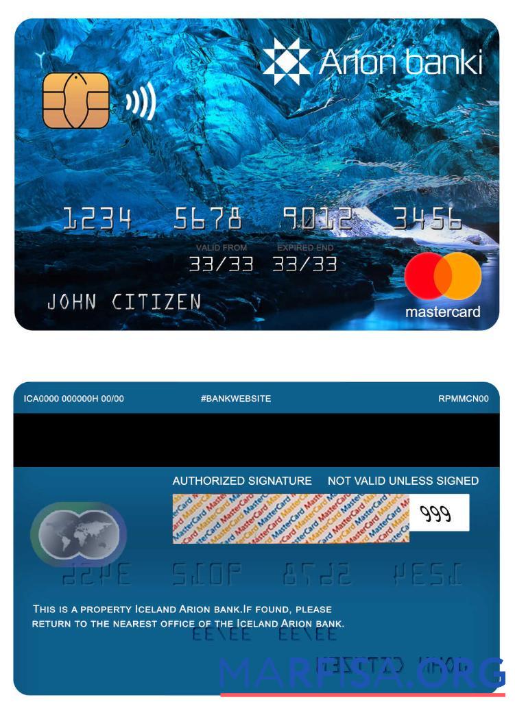 Исландия Arion Банковский mastercard предпросмотр