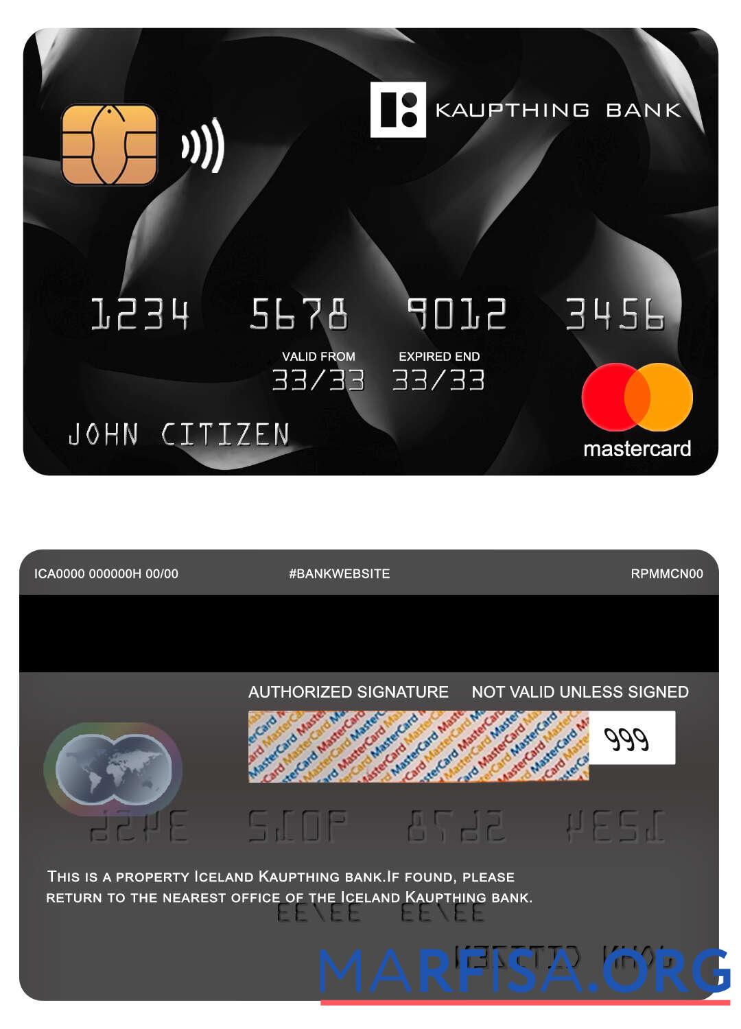 Исландия Kaupthing Банковский mastercard шаблон