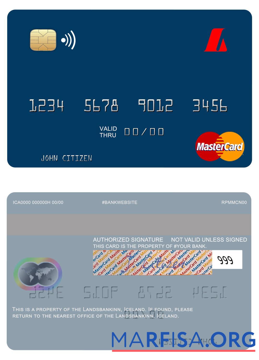 Исландия Landsbankinn mastercard шаблон