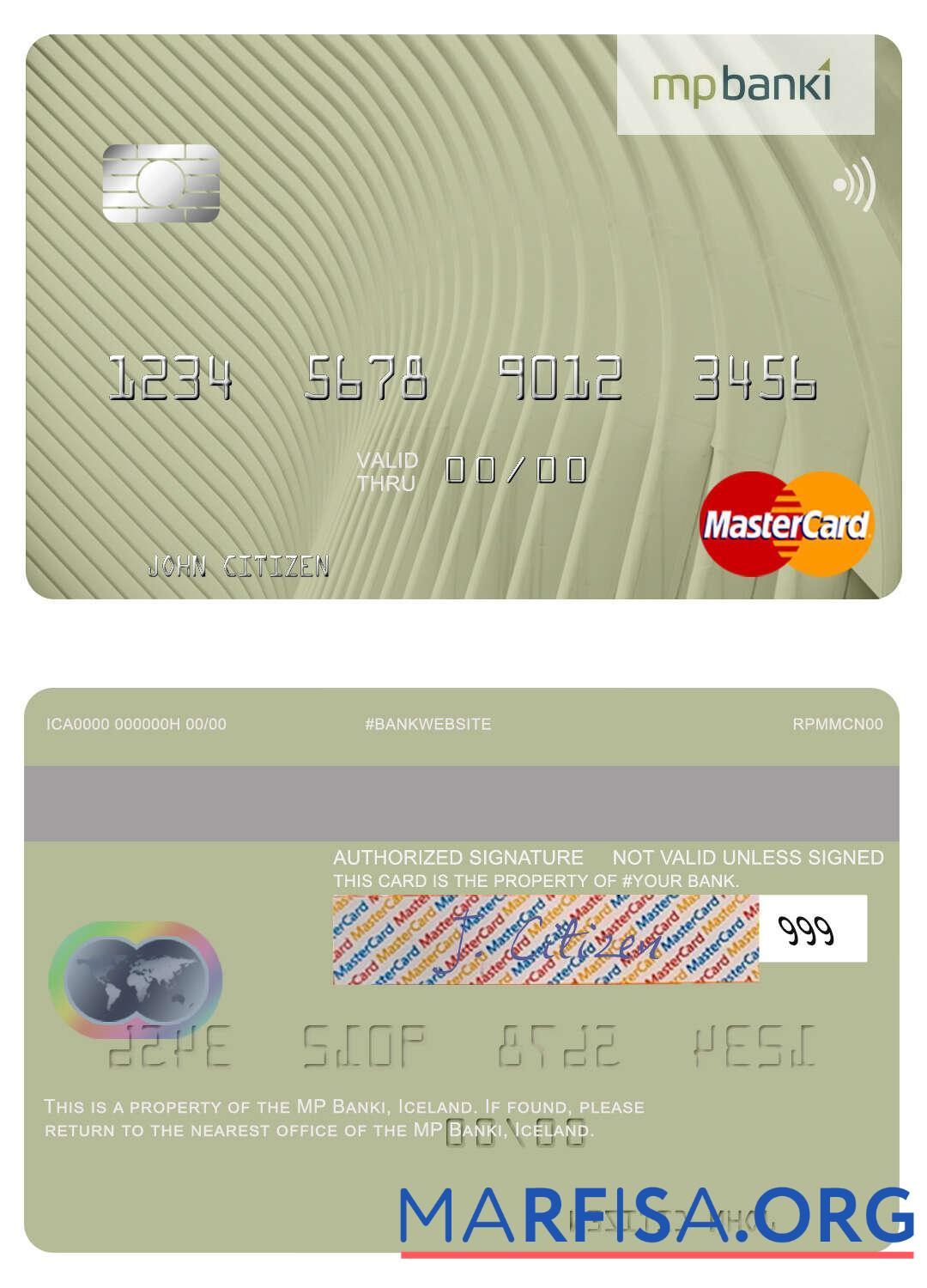 Исландия MP Banki mastercard образец