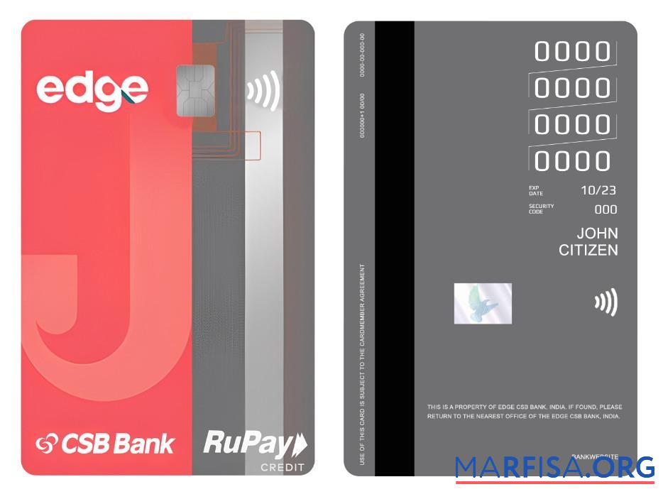 Индия Edge CSB Банковский RuPay Кредит vertical Карта образец