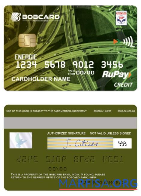 Индия HPCL Energie RuPay Кредит Bobcard образец