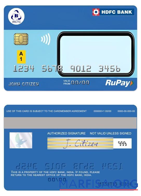 Индия IRCTC HDFC Банковский RuPay Кредит Карта предпросмотр
