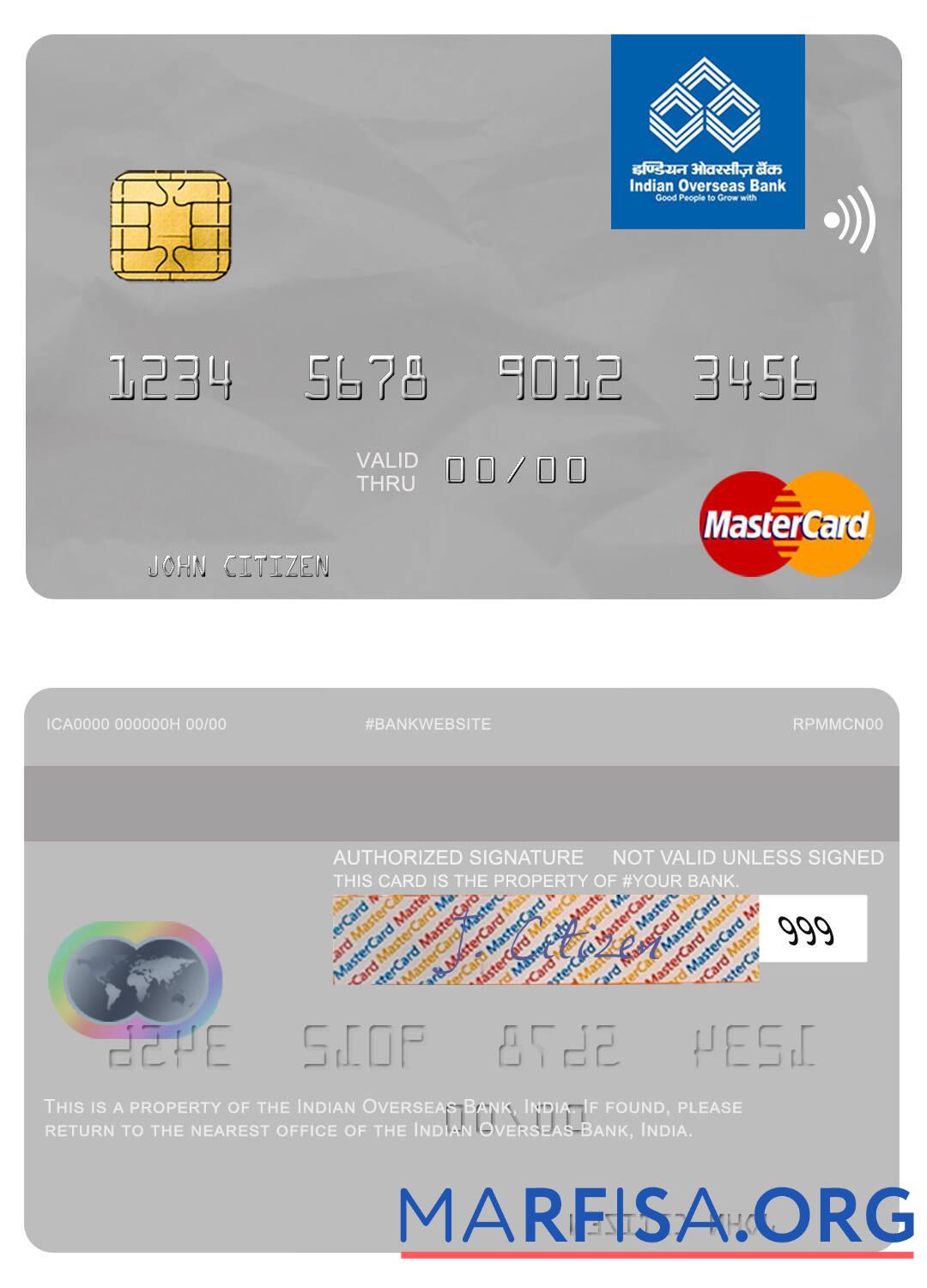 Индия Indian Overseas Банковский mastercard дизайн