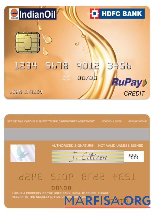 Индия IndianOil HDFC Банковский RuPay Кредит Карта дизайн