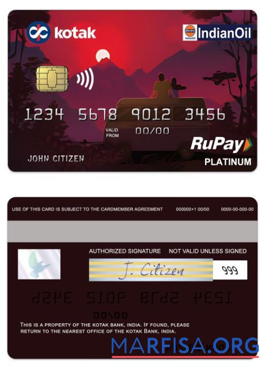 Индия Kotak Банковский RuPay platinum Кредит Карта образец