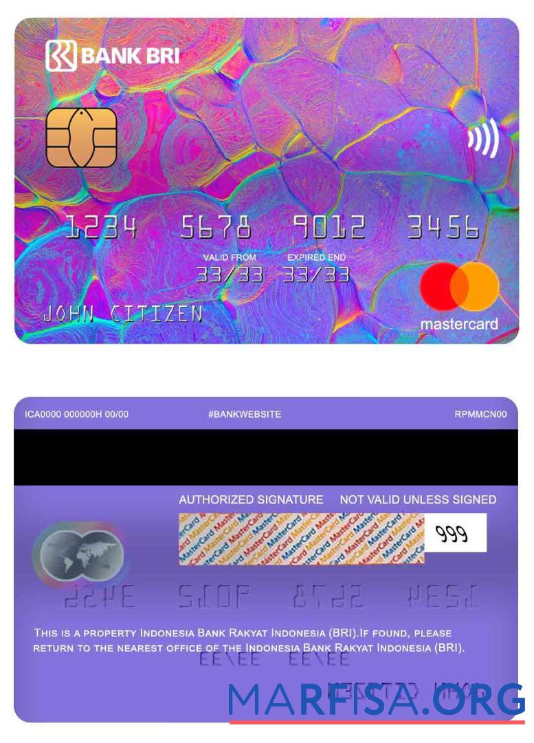Индонезия Банковский Rakyat Индонезия (BRI) mastercard предпросмотр