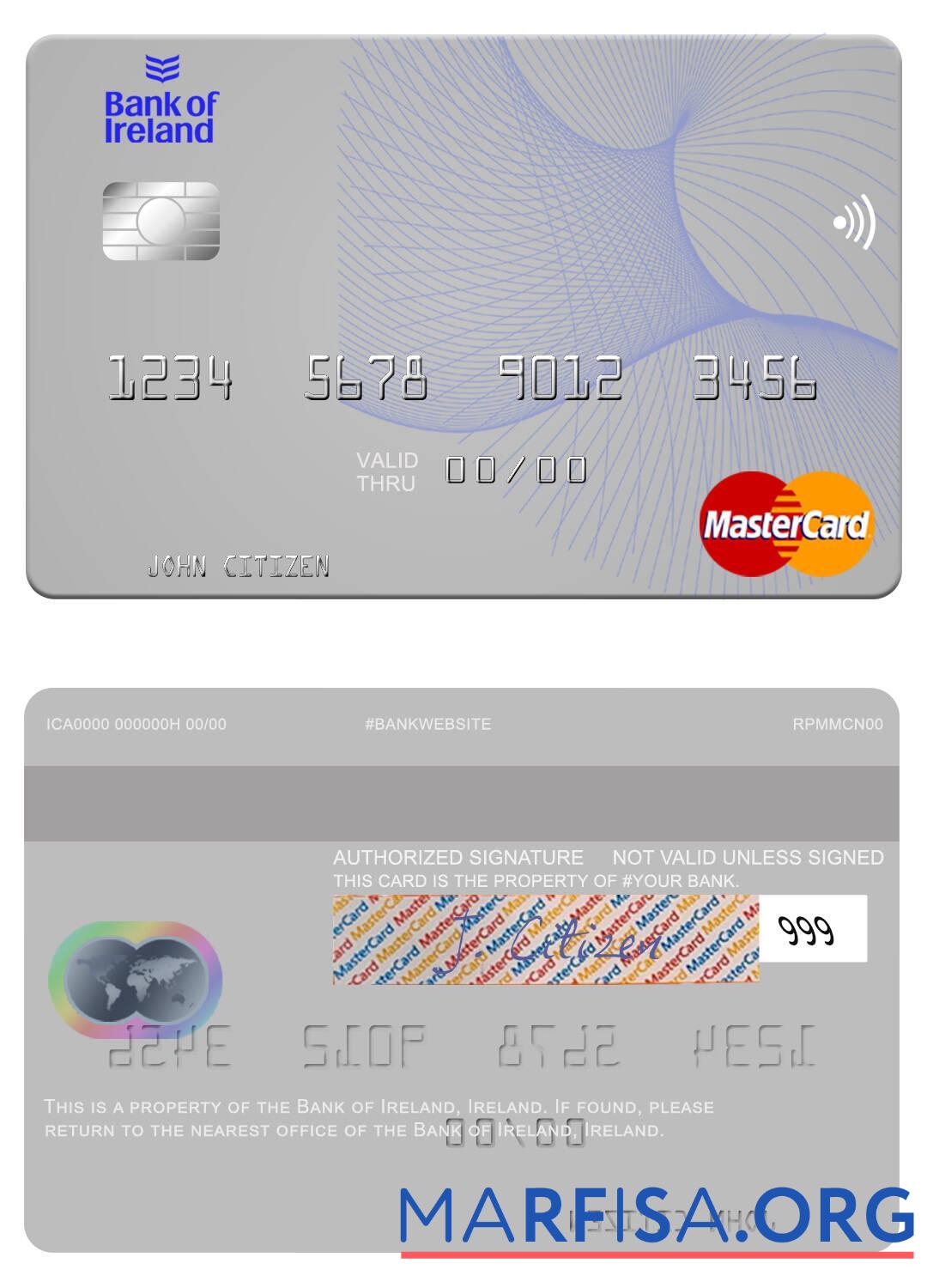 Ирландия Банковский of Ирландия mastercard шаблон