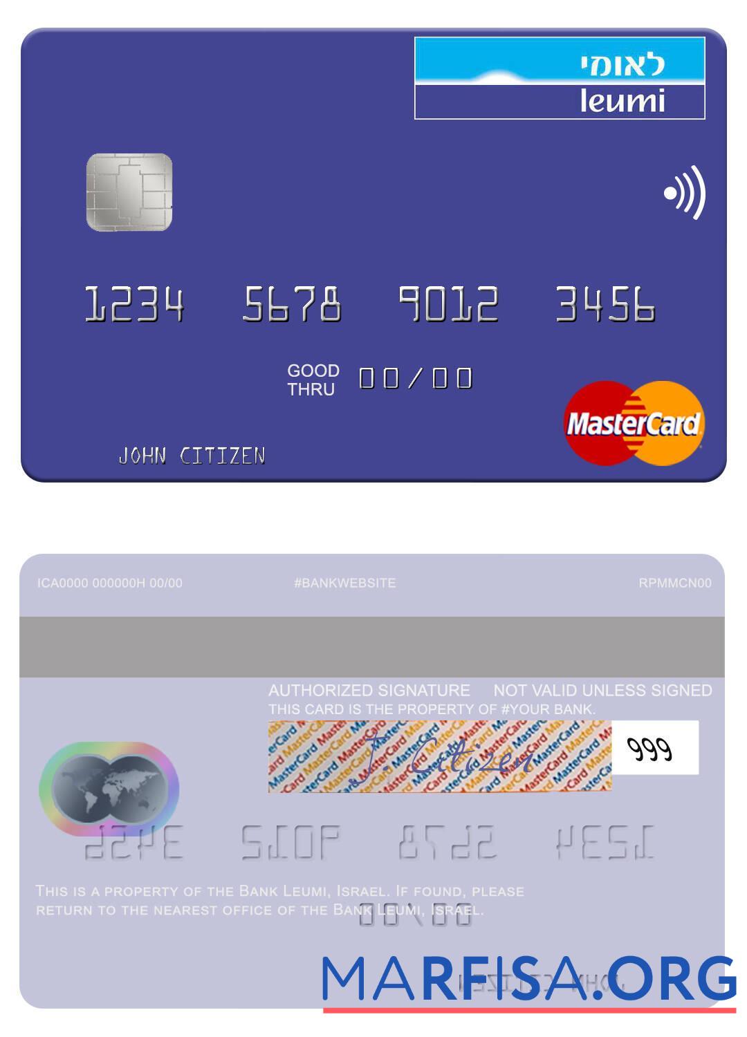 Израиль Банковский Leumi mastercard образец