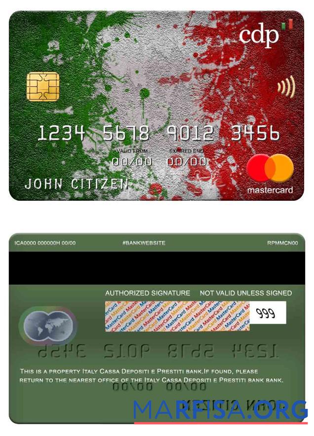 Италия Cassa Depositi e Prestiti Банковский mastercard образец